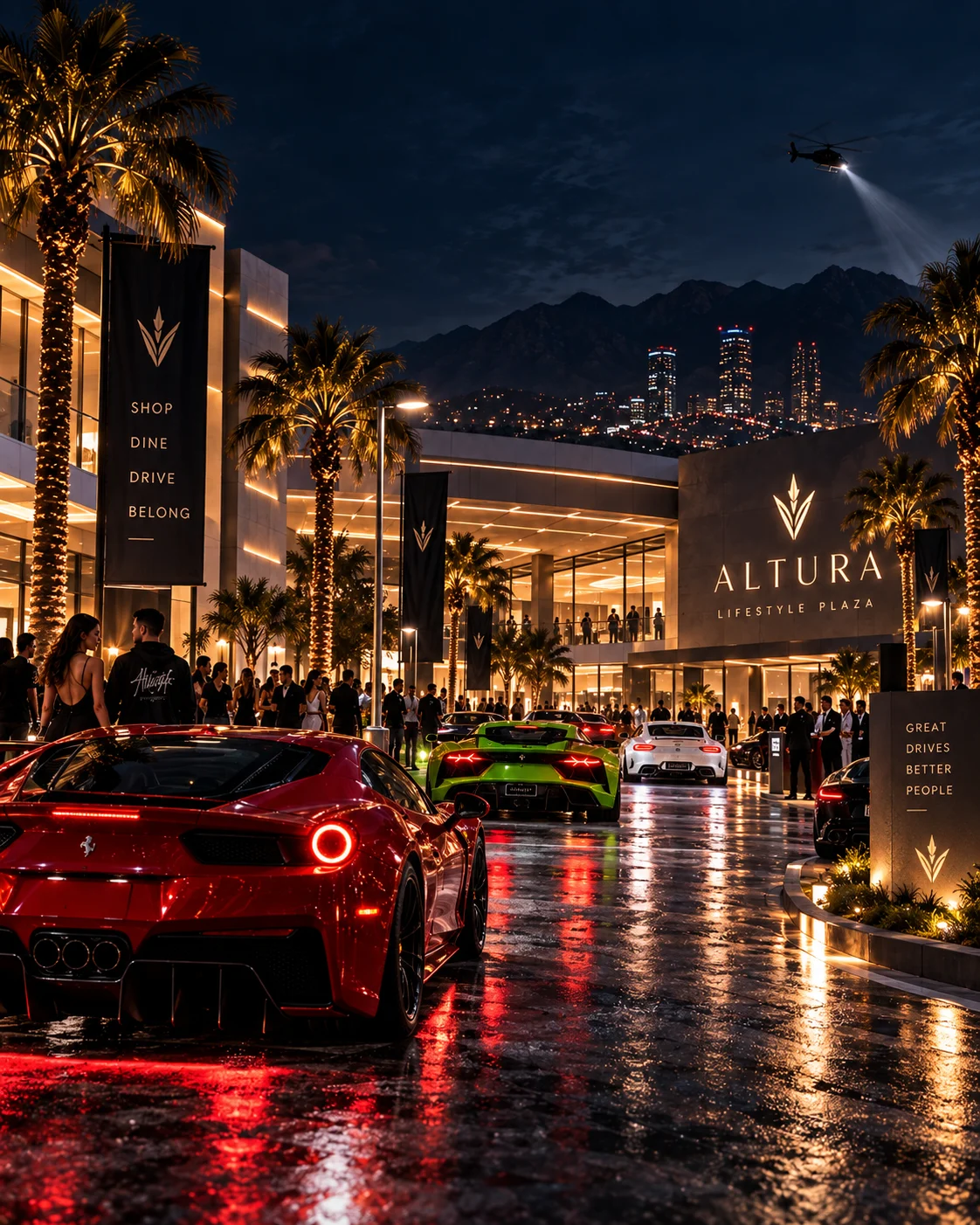 Auto exótico en ambiente nocturno