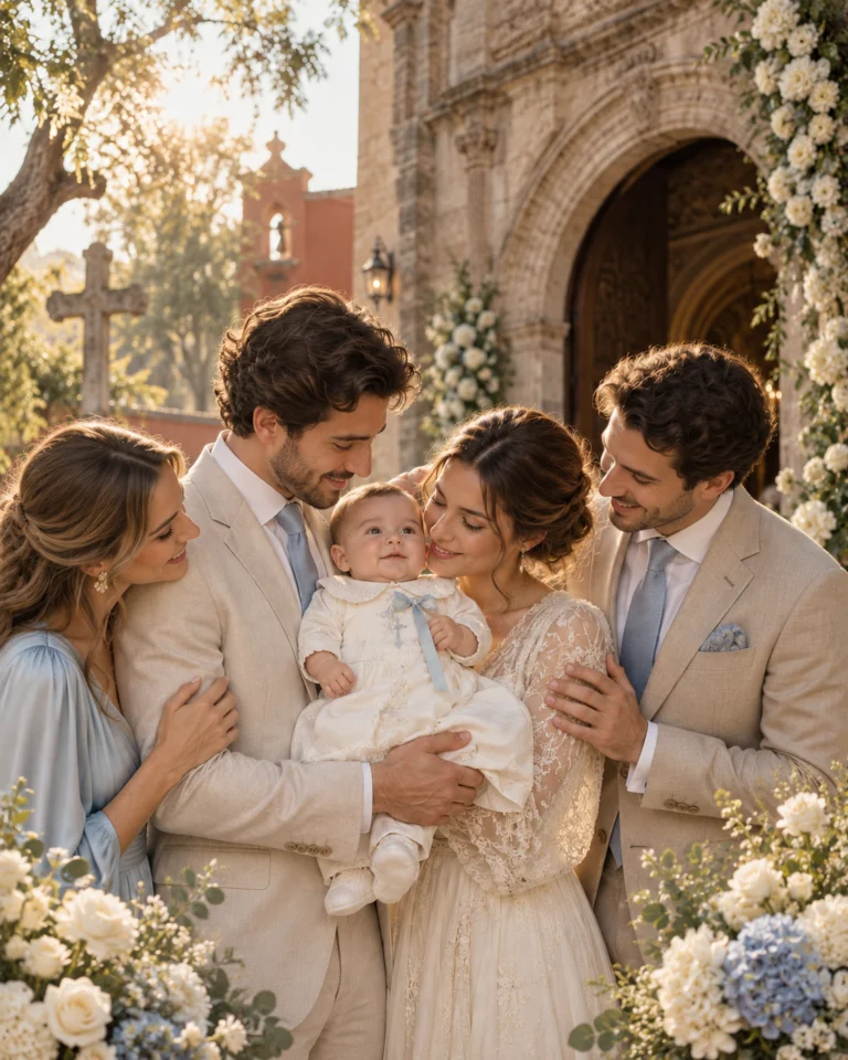 Mateo con su familia y padrinos