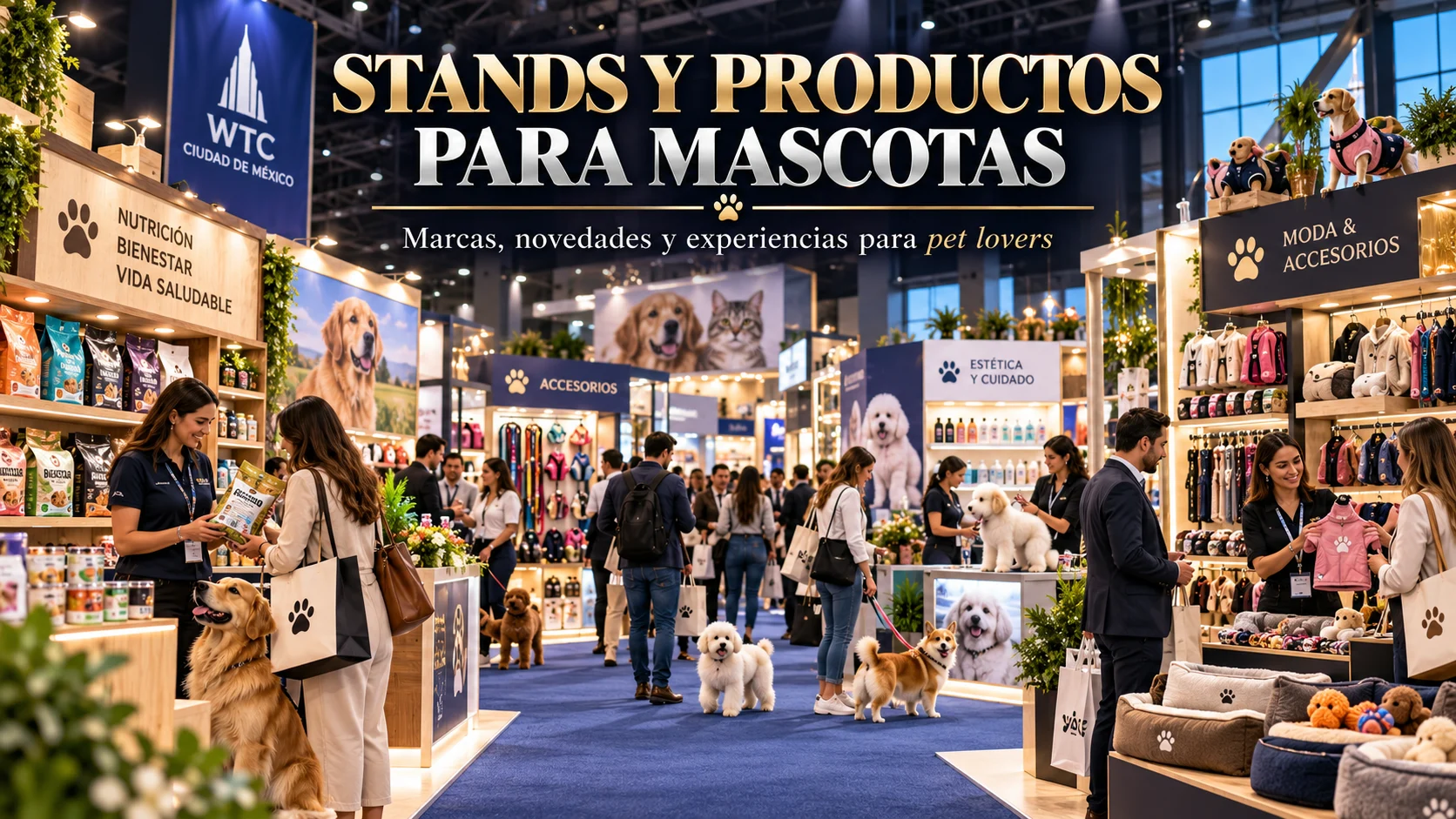 Zona comercial y stands de productos para mascotas