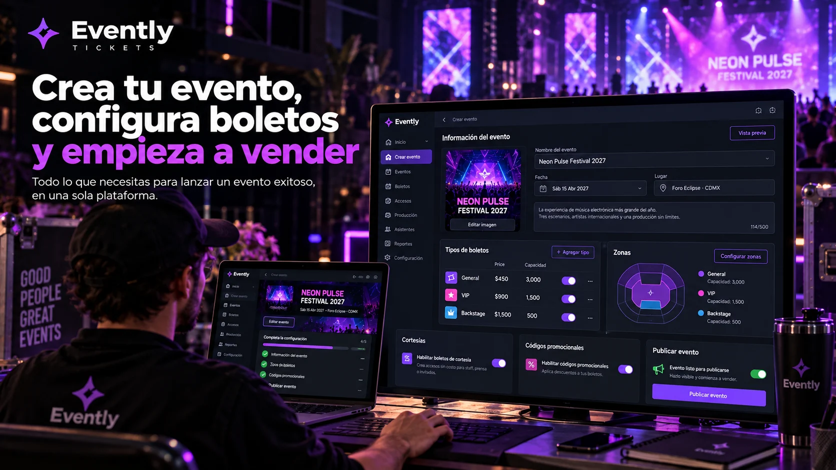 Configuración de evento y tipos de boletos