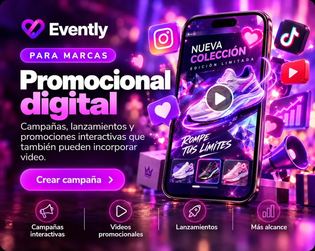 Promocional digital Evently para campañas, lanzamientos y marcas
