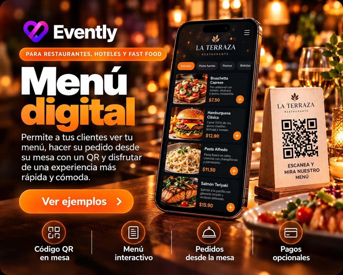 Menú digital de Evently