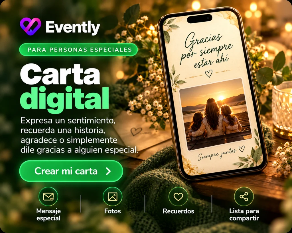 Carta digital Evently para expresar sentimientos, historias y agradecimientos