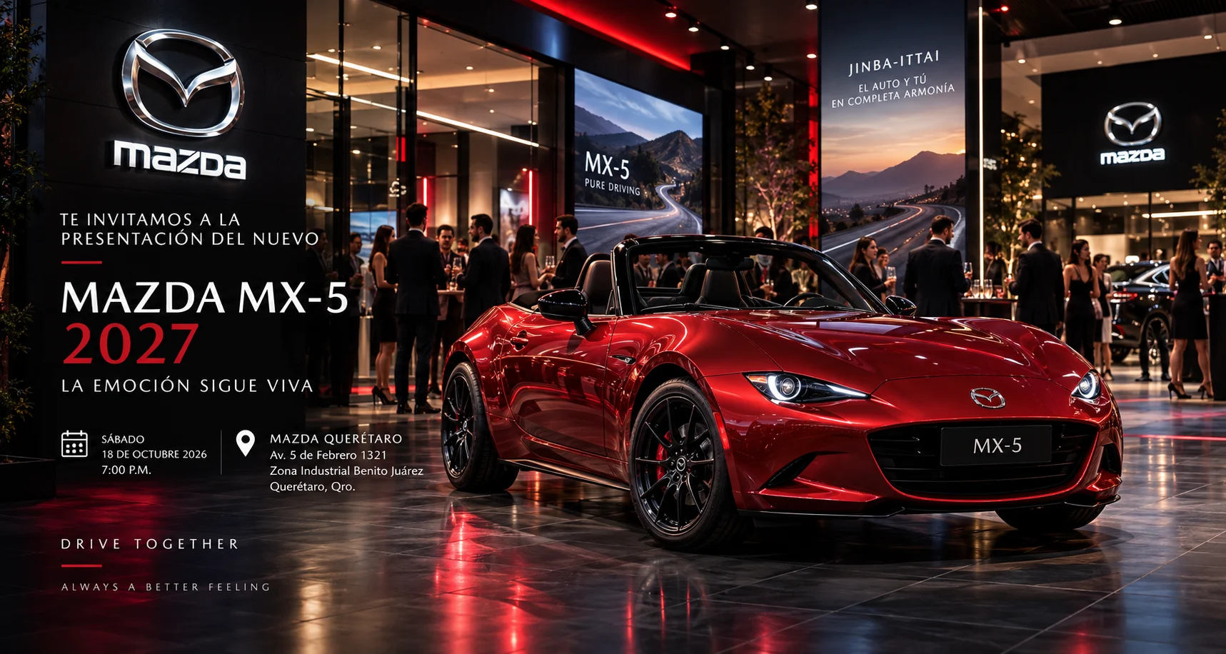 Ambiente visual de Mazda MX-5 2027 · Presentación Querétaro