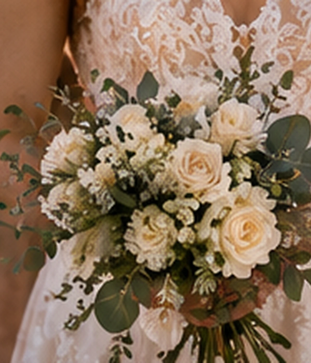 Detalles florales de boda en tonos marfil y champagne