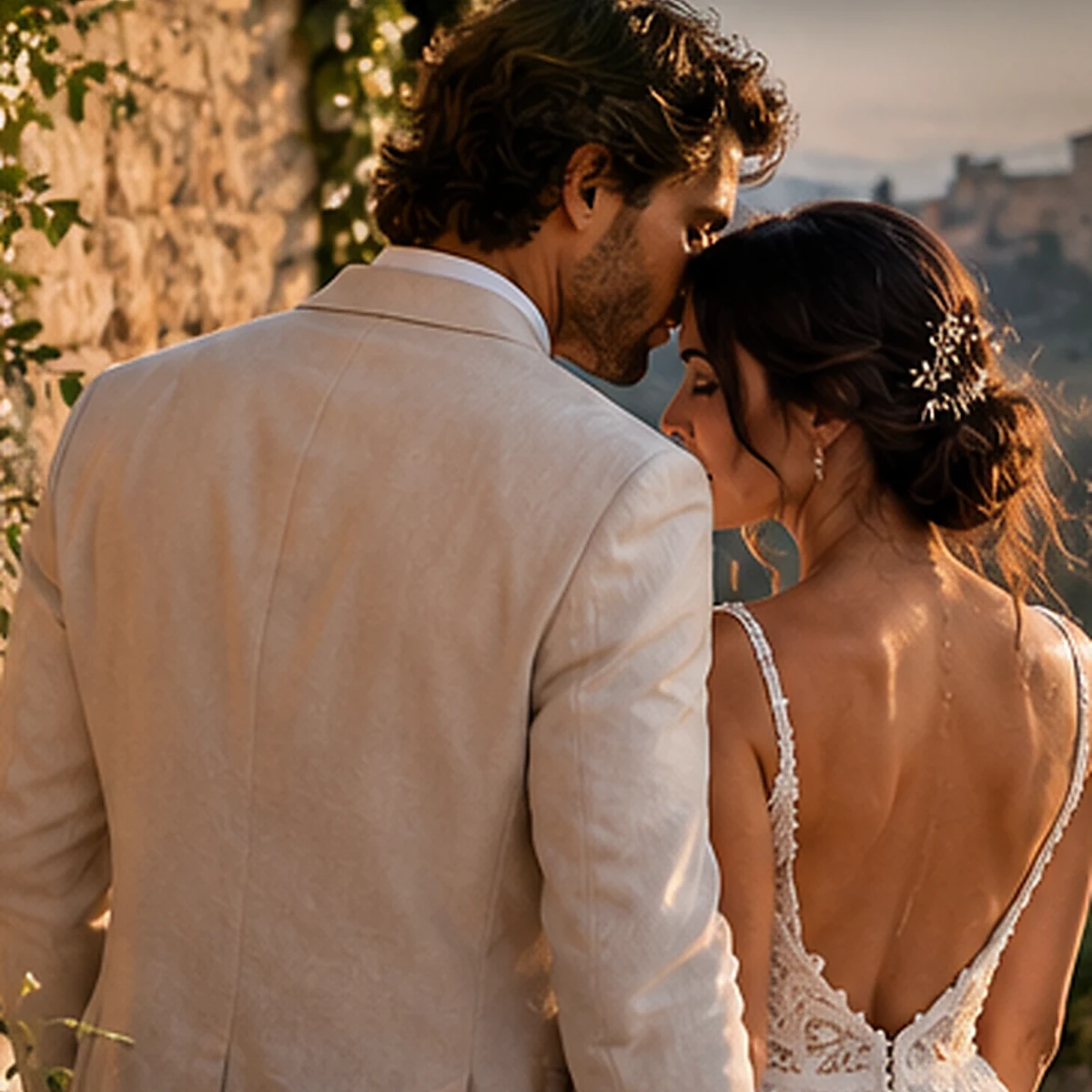 Pareja celebrando su boda en una atmósfera cálida y elegante