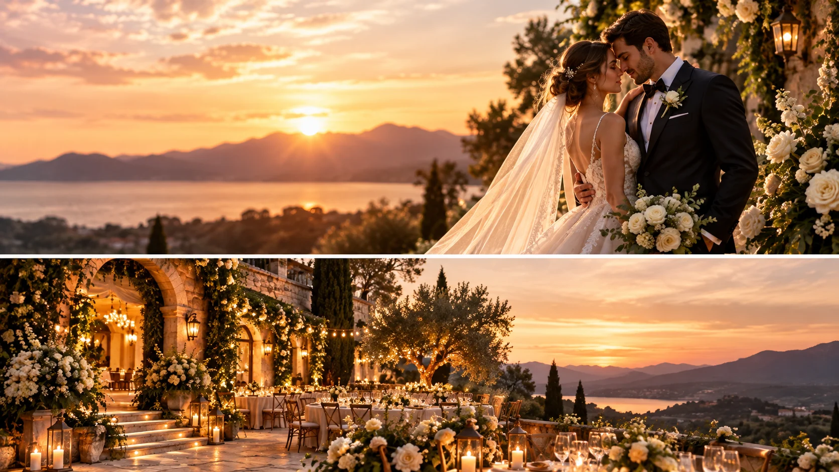 Celebración de boda al atardecer