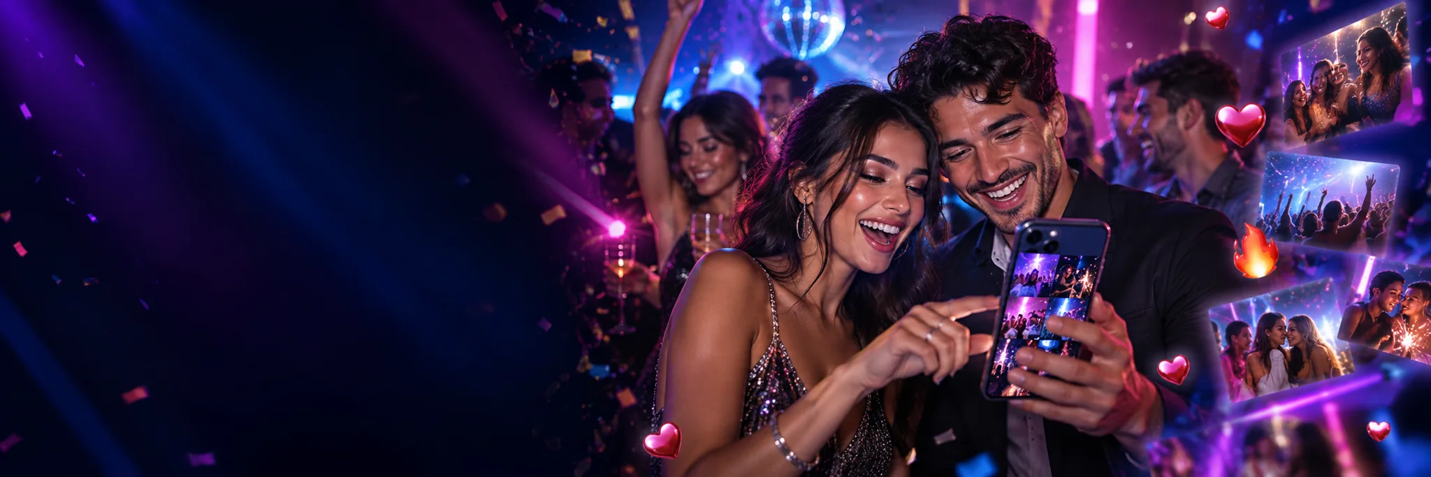 Amigos compartiendo las fotos y videos de su fiesta en Evently Moments
